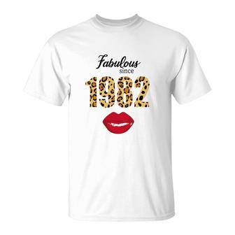 Leopard Red Lips Fabulous Since 1982 Happy 40Th Birthday T-Shirt - Seseable