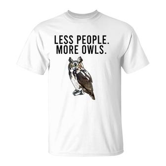 Less People More Owls Great Horned Owl Funny Introvert T-Shirt | Mazezy