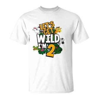 Let's Get Wild I'm 2 Safari Zoo Animal Squad 2Nd Birthday T-Shirt | Mazezy