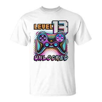 Level 13 Unlocked Video Game 13Th Birthday Gamer Boys T-Shirt - Seseable