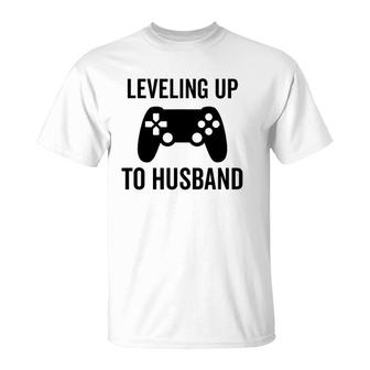 Leveling Up To Husband Engagement Groom Video Game Lover T-Shirt | Mazezy