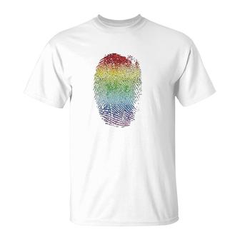 Lgbt Gay Pride Rainbow Thumbprint T-Shirt | Mazezy