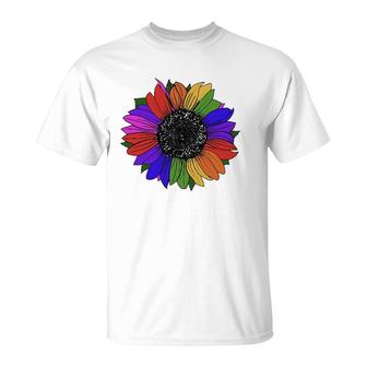 Lgbtq And Ally Rainbow Pride Sunflower T-Shirt | Mazezy