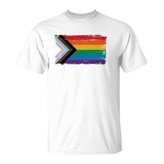 Lgbtq Progress Pride Flag Vintage Paint Style T-Shirt | Mazezy