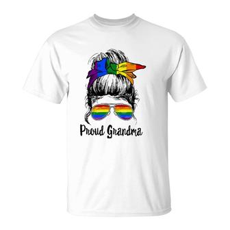 Lgbtq Proud Grandma Ally Messy Bun Rainbow Flag Gay Pride T-Shirt | Mazezy CA