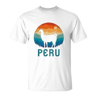Llama Retro Machu Picchu Peru T-Shirt | Mazezy