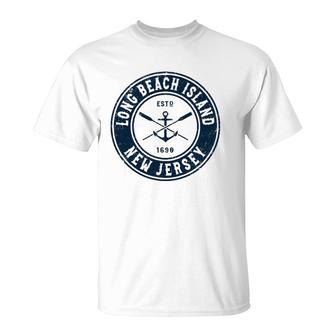 Long Beach Island New Jersey Nj Vintage Boat Anchor & Oars T-Shirt | Mazezy