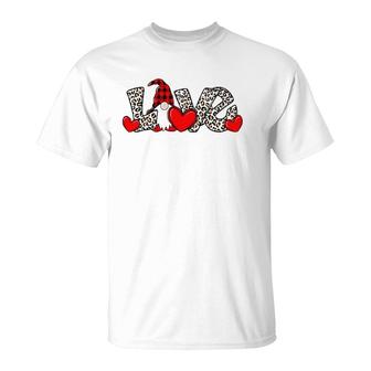 Love Gnomes Leopard Plaid Heart Valentine Clothes T-Shirt | Mazezy