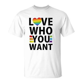 Love Who You Want Lgbt-Q Gay Pride Flag Proud Ally Rainbow T-Shirt | Mazezy