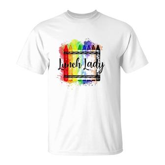 Lunch Lady Crayon Colorful School Cafeteria Lunch Lady Gift T-Shirt | Mazezy