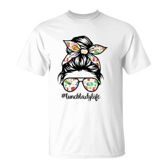 Lunch Lady Messy Hair Woman Bun Lunch Lady Life Mother's Day T-Shirt | Mazezy