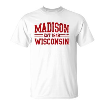 Madison Wisconsin Madison Gift Distressed Text T-Shirt | Mazezy UK