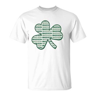 Madison Wisconsin St Patrick's Day Shamrock Clover T-Shirt | Mazezy