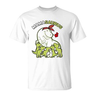 Mamasaurus Mama 5 Kids Dinosaur Mother's Day T-Shirt | Mazezy