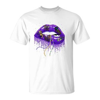 Mardi Gras Lips Queen Carnival Costume New Orleans Lips T-Shirt | Mazezy