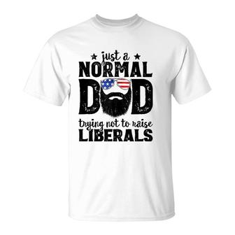 Mens Bearded Dad Just A Normal Dad Trying Not To Raise Liberals T-Shirt | Mazezy