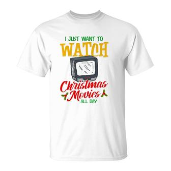 Mens Christmas Movie Lover Fan Watch Tv At Xmas T-Shirt | Mazezy