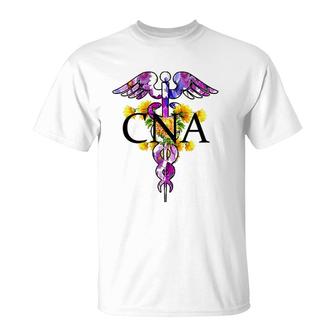 Mens Cna Certified Nurse Assistant Caduceus With Flowers Flowery T-Shirt | Mazezy