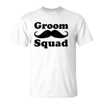 Mens Funny Groom Squad Mustache Bachelor Party Groomsman Gift T-Shirt | Mazezy