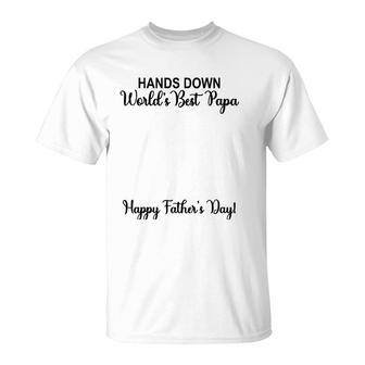 Mens World's Best Papa Put Child's Handprints Happy Father's Day T-Shirt | Mazezy