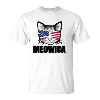 Meowica Patriotic Cat 4Th Of July Tee American Flag Graphics T-Shirt | Mazezy