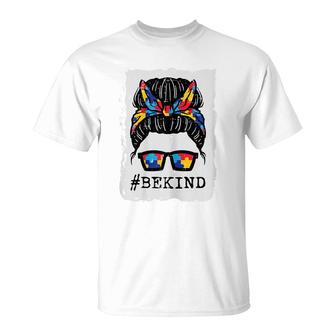Messy Bun Puzzle Bandana Be Kind Autism Awareness Autism Mom T-shirt - Thegiftio