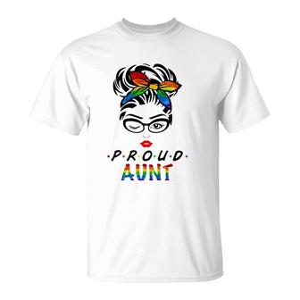Messy Hair Bun Proud Aunt Lgbt Gay Pride Support Lgbtq T-Shirt | Mazezy