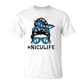 Messy Hair Woman Bun Nicu Life Nurse Neonatal For Women T-Shirt | Mazezy