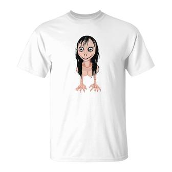 Momo Creepy Face Spooky Halloween Momo T-Shirt - Thegiftio
