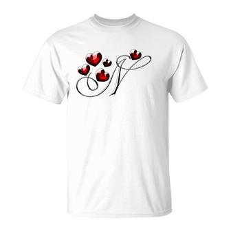 Monogram Initial Letter N Love Heart T-Shirt | Mazezy DE