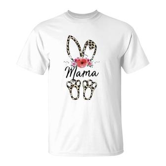 Mother's Day Easter For Mama Leopard Bunny Floral T-Shirt | Mazezy
