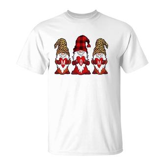 Mother's Day Gnomes Women Red Buffalo Plaid Leopard Print T-Shirt | Mazezy UK