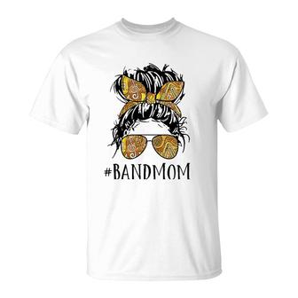 Mother's Day Messy Hair Woman Bun Band Mom Marching Band T-Shirt