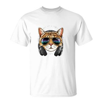 Music Cat Dj With Headphones Musical Cat Lovers T-Shirt | Mazezy