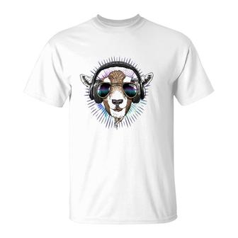 Music Goat Dj With Headphones Musical Goat Lovers T-Shirt | Mazezy