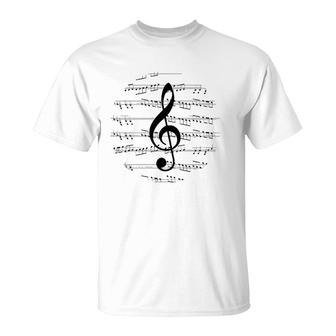 Music Sheet Notes G-Clef Symbol Vintage Design Musician Gift T-Shirt | Mazezy