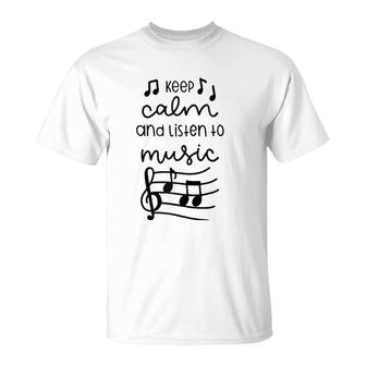 Musician Gift Artist Gift Keep Calm And Listen To Music Raglan Baseball Tee T-Shirt | Mazezy