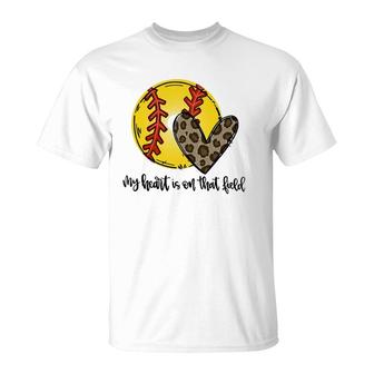 My Heart Is On That Field Leopard Softball Mom Mother's Day T-Shirt | Mazezy