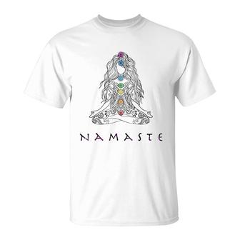 Namaste Yoga Pose With Chakra T-Shirt | Mazezy