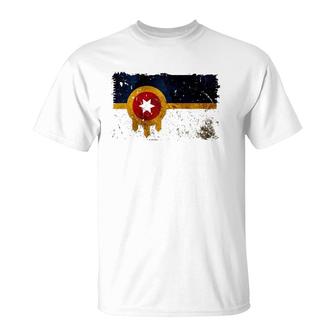 New Tulsa Flag Vintage Distressed Tulsa Oklahoma Raglan Baseball Tee T-Shirt | Mazezy