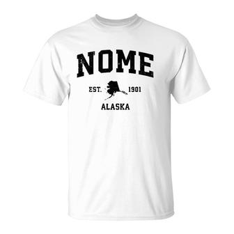 Nome Alaska Ak Vintage Sports Design Black Print T-Shirt | Mazezy