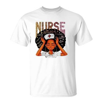 Nurse Black Woman Magic Afro Melanin Queen Black History T-Shirt | Mazezy