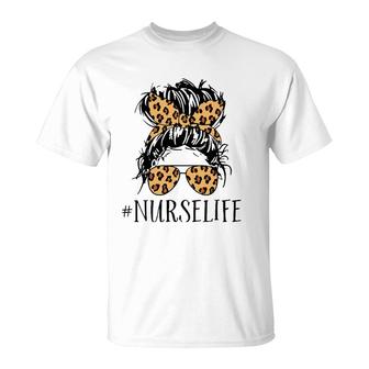 Nurse Life Messy Bun Leopard T-Shirt | Mazezy UK