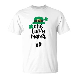 One Lucky Mama Saint Patrick's Day Pregnancy Announcement T-Shirt | Mazezy