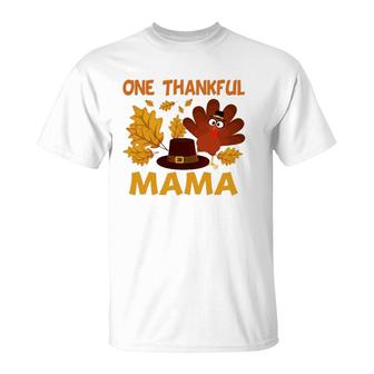 One Thankful Mama Autumn Fall Turkey Thanksgiving T-Shirt | Mazezy