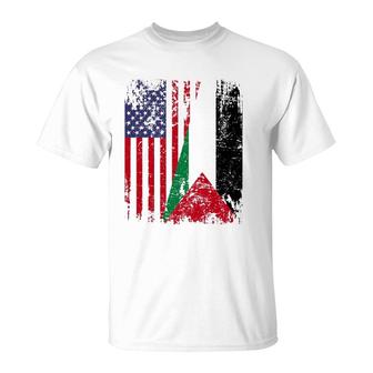 Palestinian Roots Half American Flag Palestine T-Shirt | Mazezy