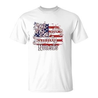 Patriotic Nurse God Country Family Usa Flag T-Shirt | Mazezy UK