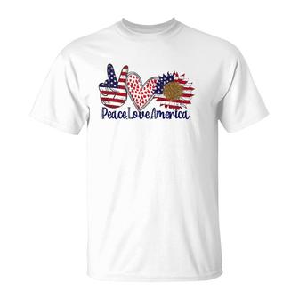 Peace Love America 4Th July Patriotic Sunflower Heart Sign T-Shirt | Mazezy AU