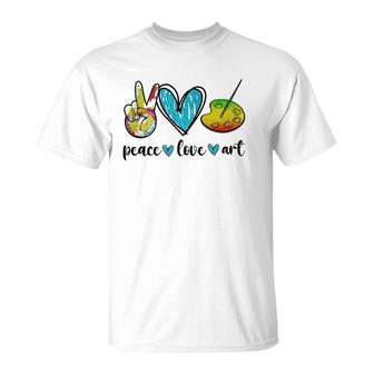 Peace Love Art Painting Palette Funny Art Gifts For Teacher T-Shirt | Mazezy