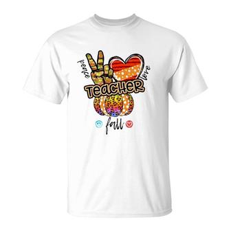 Peace Love Fall Thanksgiving Teacher Funny Teacher Appreciation T-Shirt | Mazezy